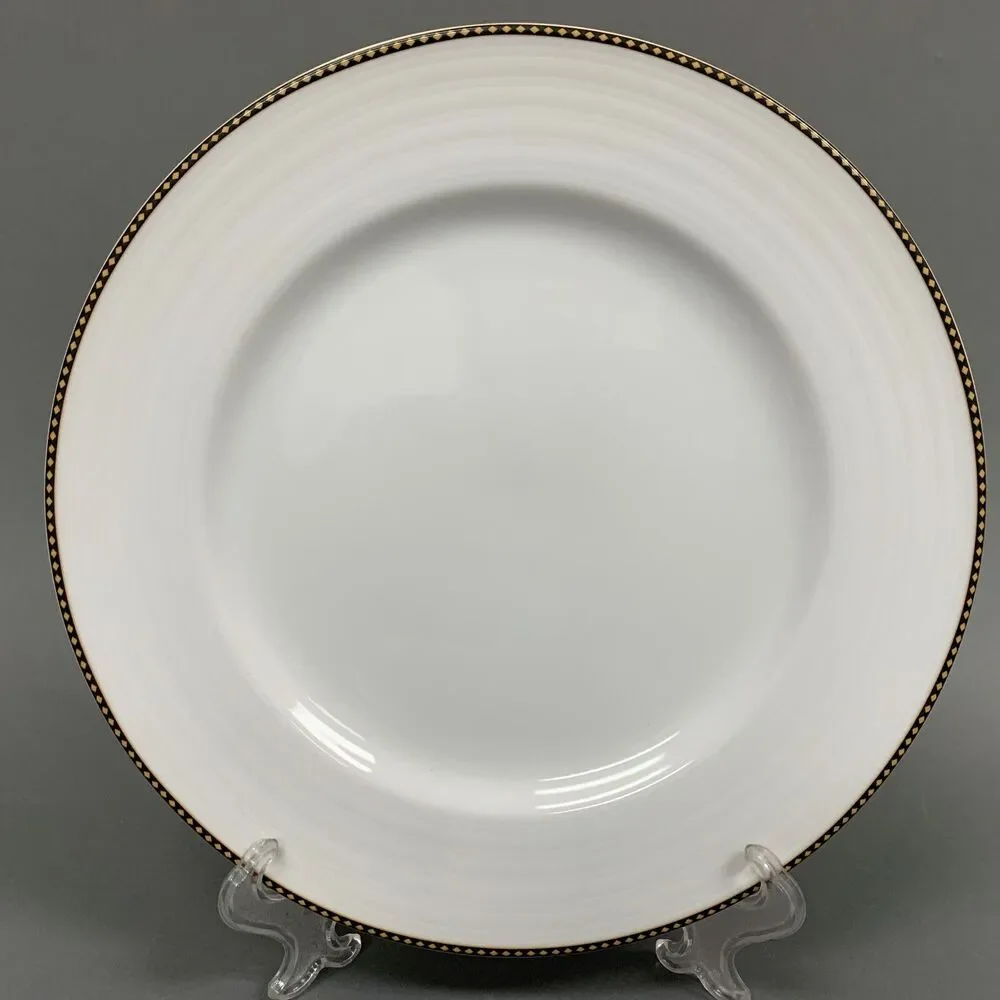 Euro Vertex Patra Dinner Plate Thailand White with‎ Black Yellow Diamonds Trim